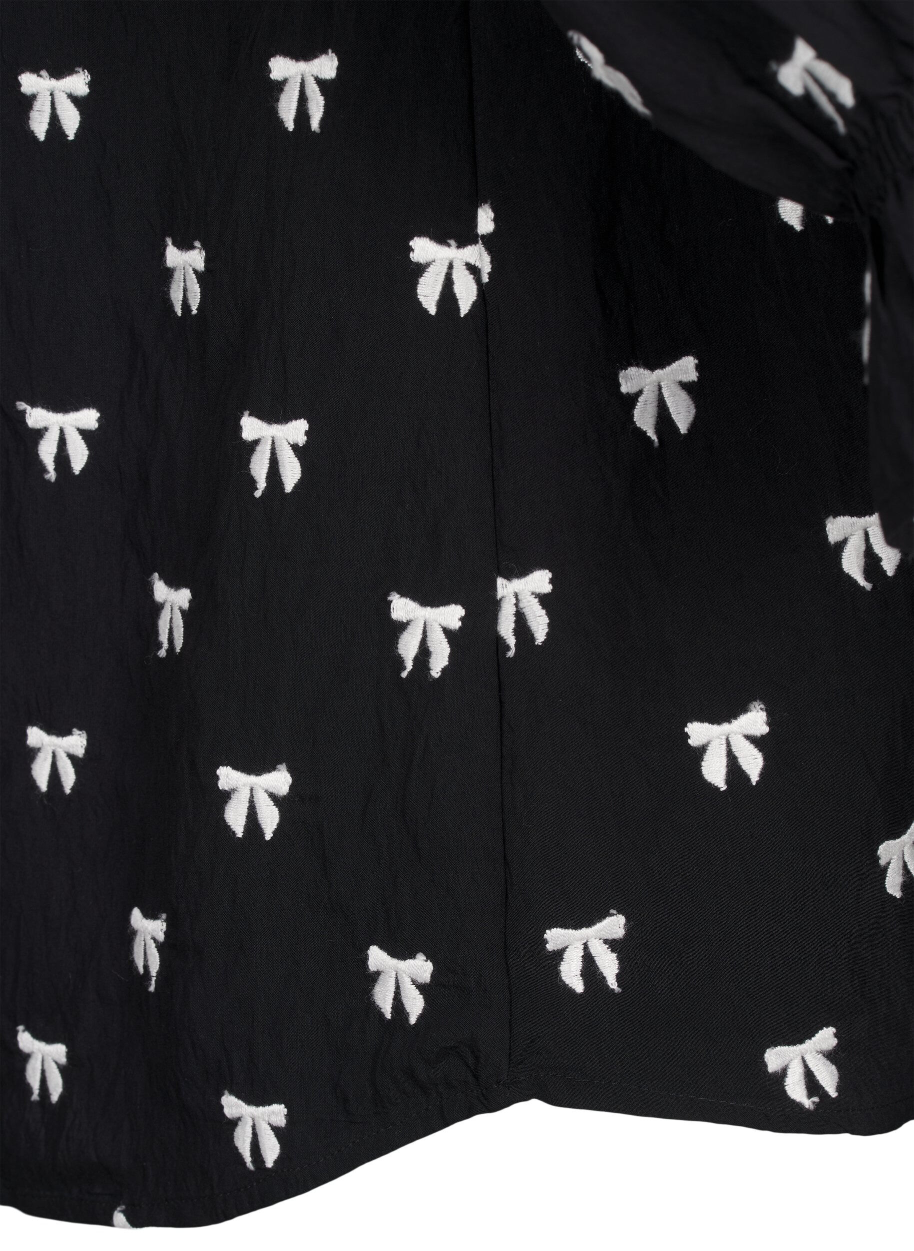 Zizzi Bluse med sl&oslash;yfer og 3/4-ermer, Black White Bow, Packshot image number 4