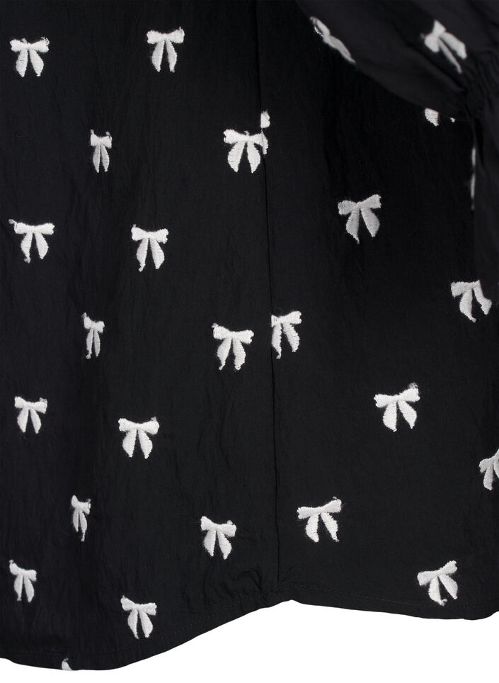 Bluse med sløyfer og 3/4-ermer, Black White Bow, Packshot image number 4