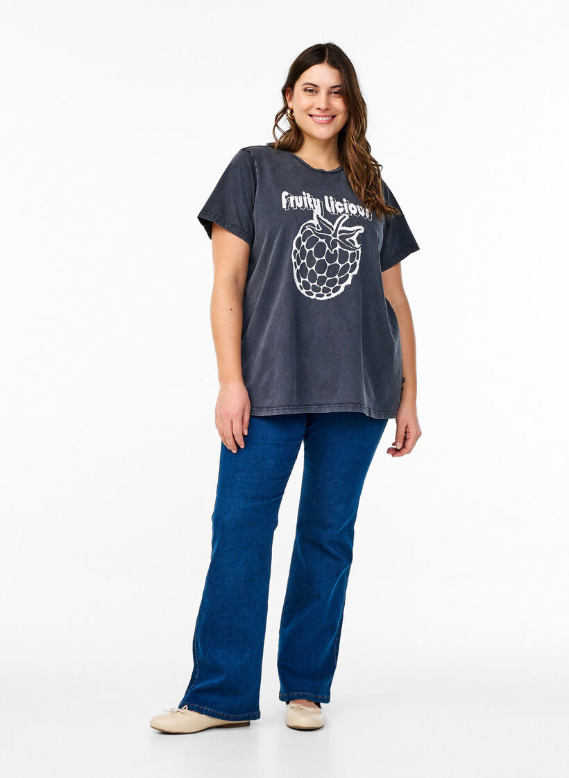 T-skjorte i organisk bomull med grafisk trykk, Grå, Model image number 1