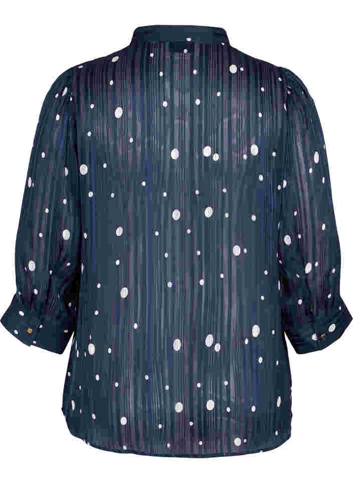 Mønstrete skjortebluse med 3/4 ermer, Navy Blazer Dot, Packshot image number 1