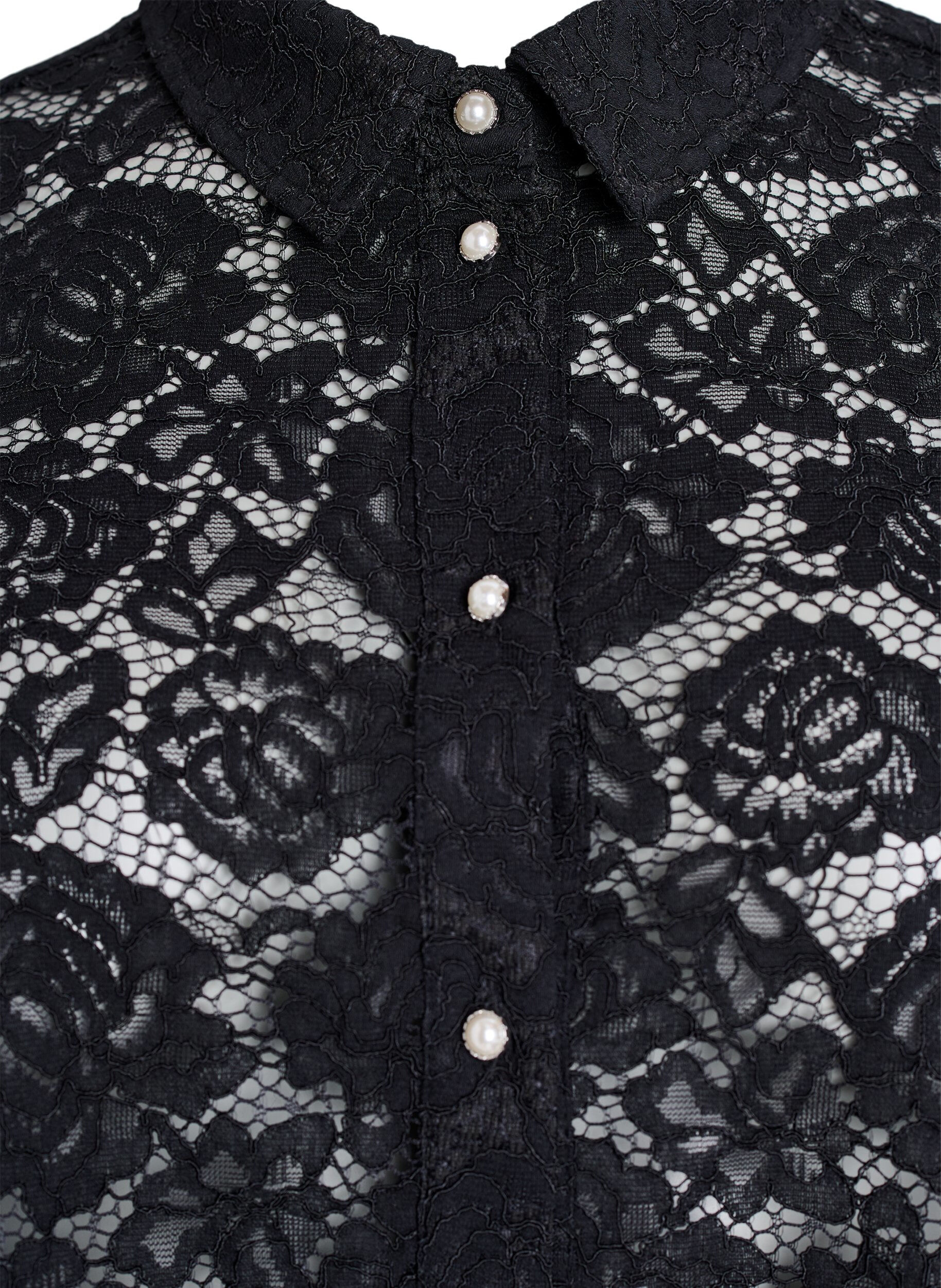 ZizziSkjortebluse i blonde med perleknapper, Svart, Packshot image number 2