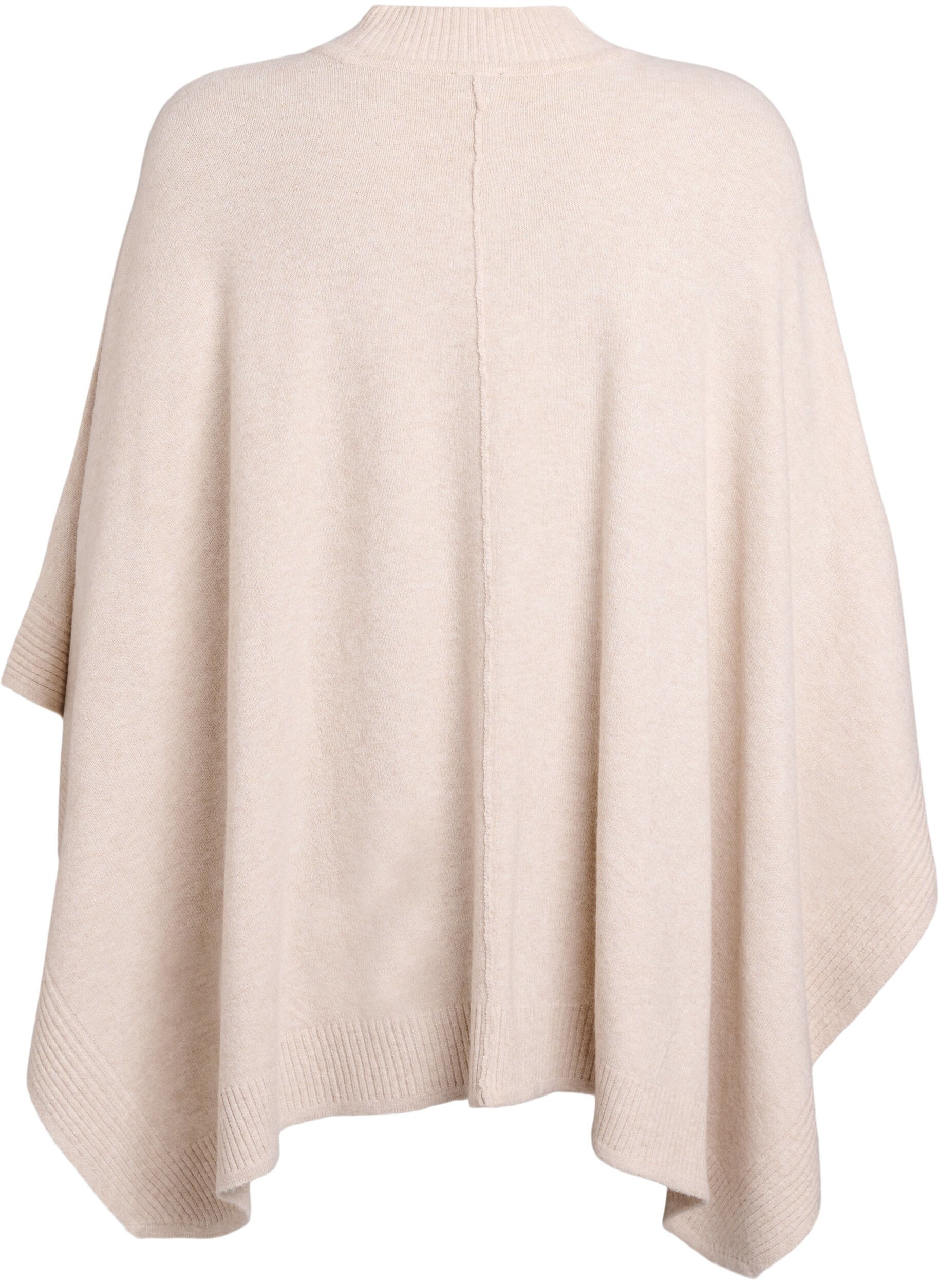 Zizzi Poncho med ribbedetaljer og rund hals, Beige, Packshot image number 1