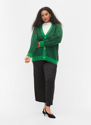 Mønstrete strikket cardigan med knapper, Jolly Green Comb, Model image number 2