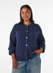Cardigan i myk strikk med gullfargede knapper, Bl&aring;, Model image number 0