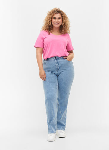 Ensfarget basis T-skjorte i bomull, Wild Orchid, Model image number 2