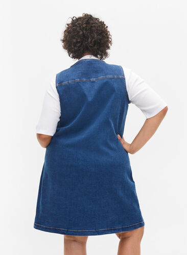 Denim spencerkjole med knapper, Dark blue denim, Model image number 1