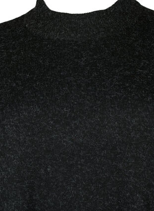 Melert strikkegenser med splitt, Dark Grey Melange, Packshot image number 2