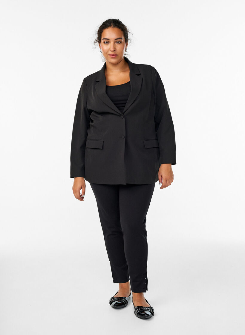 Leggings med splitter og små rhinesteiner, Svart, Model image number 1