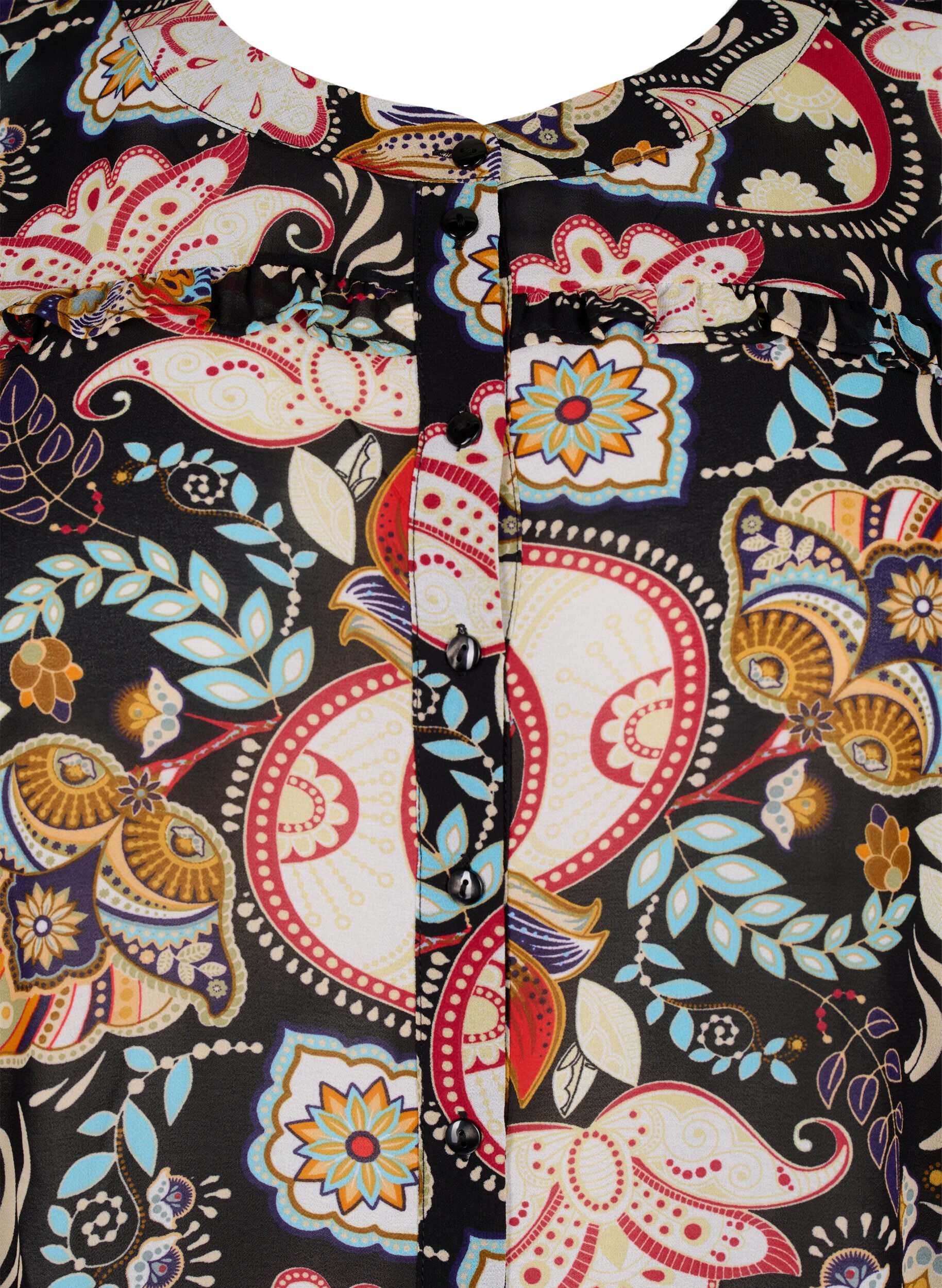 Zizzi Skjortebluse med volanger og paisleym&oslash;nster, Black Paisley, Packshot image number 2