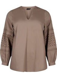 Bluse med lange ermer og dekorative detaljer, Caribou