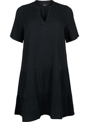 Kortermet kjole i 100 % bomull, Black, Packshot image number 0