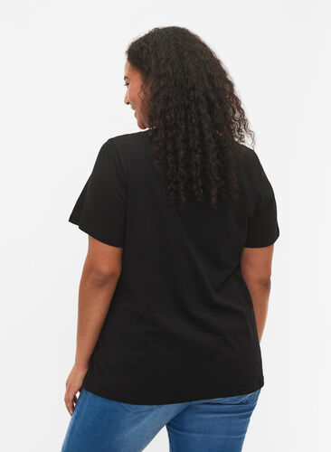 T-skjorte med glittermønster i bomull, Black Shimmer Face, Model image number 1