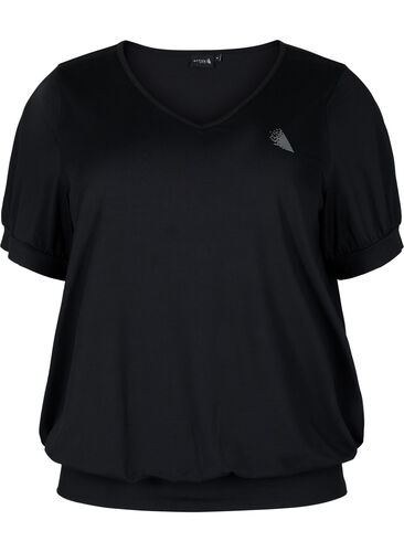 Ensfarget trenings T-skjorte med V-hals, Black, Packshot image number 0