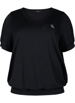 Zizzi Ensfarget trenings T-skjorte med V-hals, Black, Packshot image number 0
