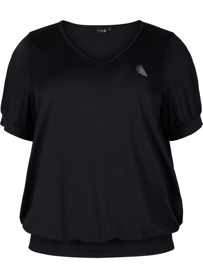 Ensfarget trenings T-skjorte med V-hals, Black, Packshot image number 0