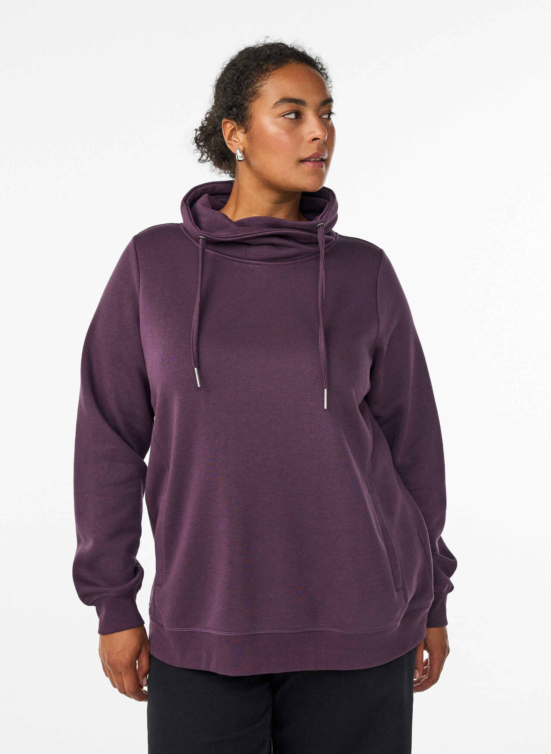 Genser med h&oslash;y hals og lommer, Lilla, Model