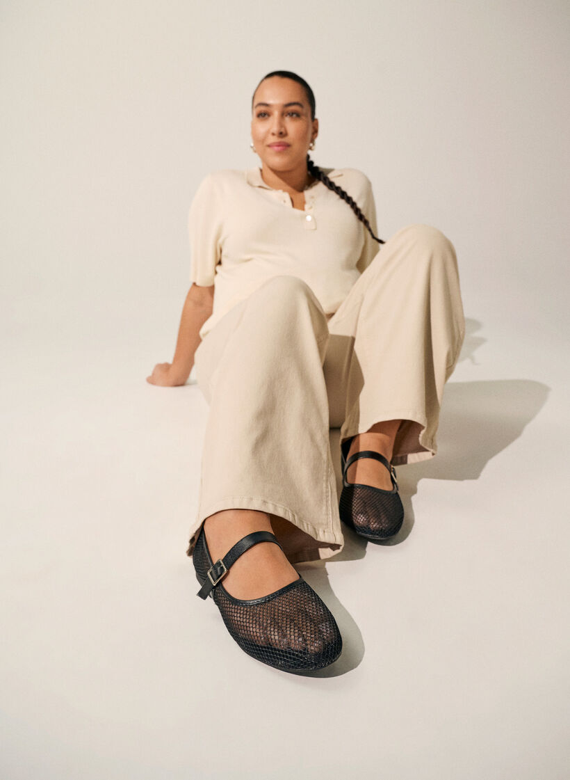 Mesh ballerina med stropp, Svart, Image image number 0