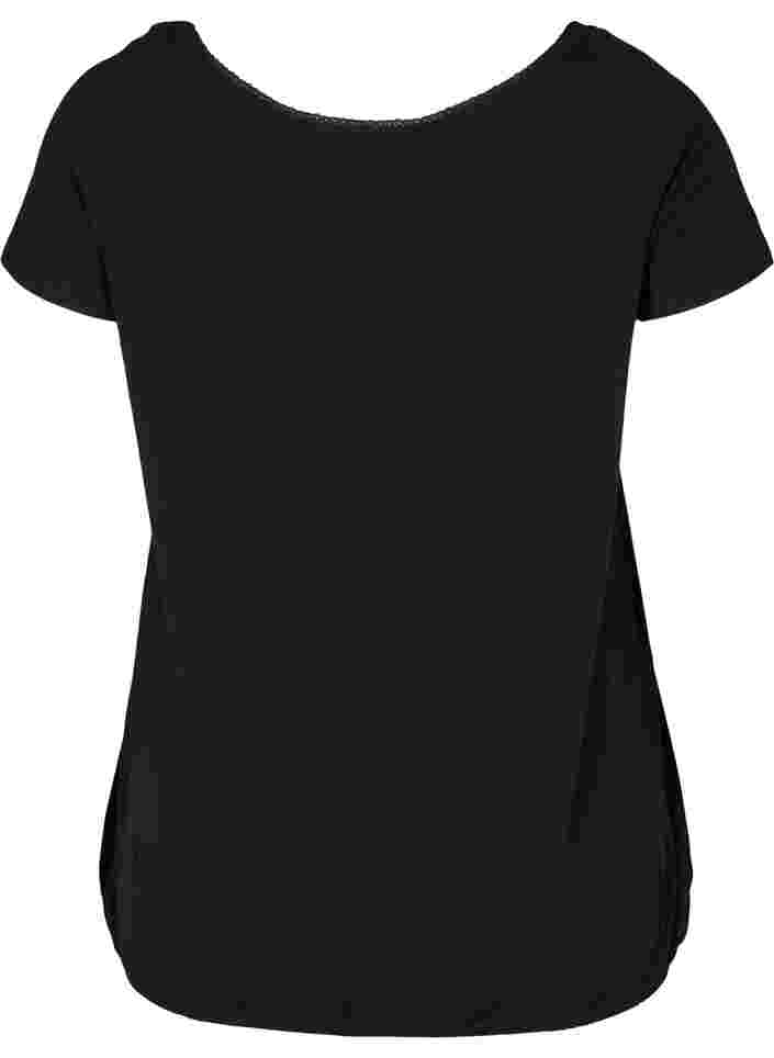 Kortermet T-skjorte med rund hals og blondekant, Black, Packshot image number 1