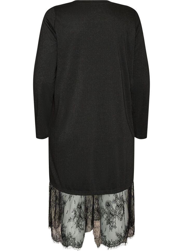 Jerseykjole med glitter og blondedetaljer, Svart, Packshot image number 1