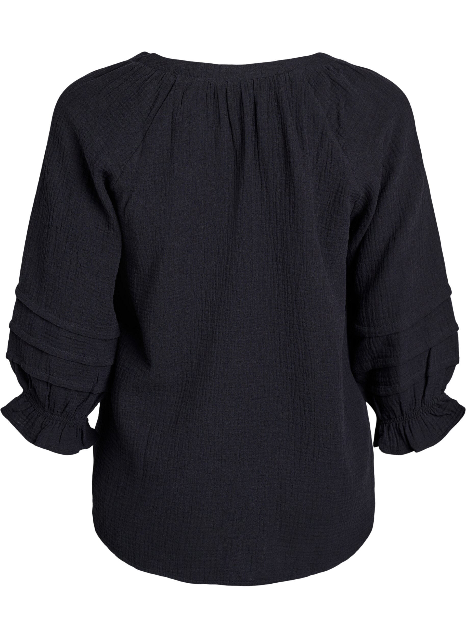 Zizzi Bluse i bomullsmusselin med 3/4 ermer, Black, Packshot image number 1