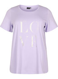Kortermet T-skjorte i bomull med trykk, Lavender W. Love