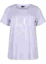 Kortermet T-skjorte i bomull med trykk, Lavender W. Love