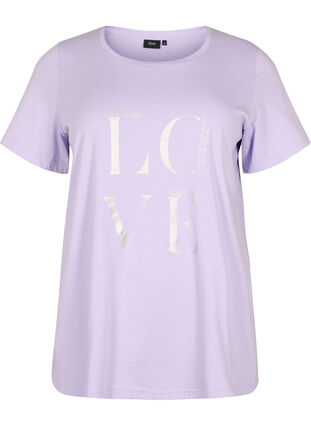 Kortermet T-skjorte i bomull med trykk, Lavender W. Love, Packshot image number 0