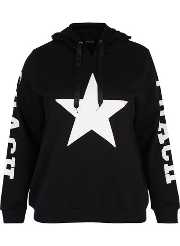Sweatshirt med hette, Black w. white star, Packshot image number 0