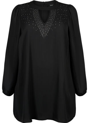 Tunika med lange ermer og smykkestein, Black, Packshot image number 0