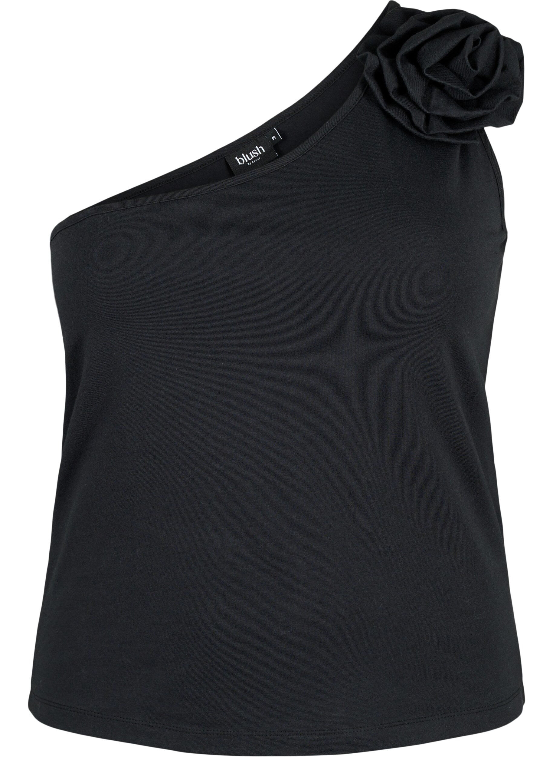 Zizzi One shoulder-topp med rose, Black, Packshot image number 0
