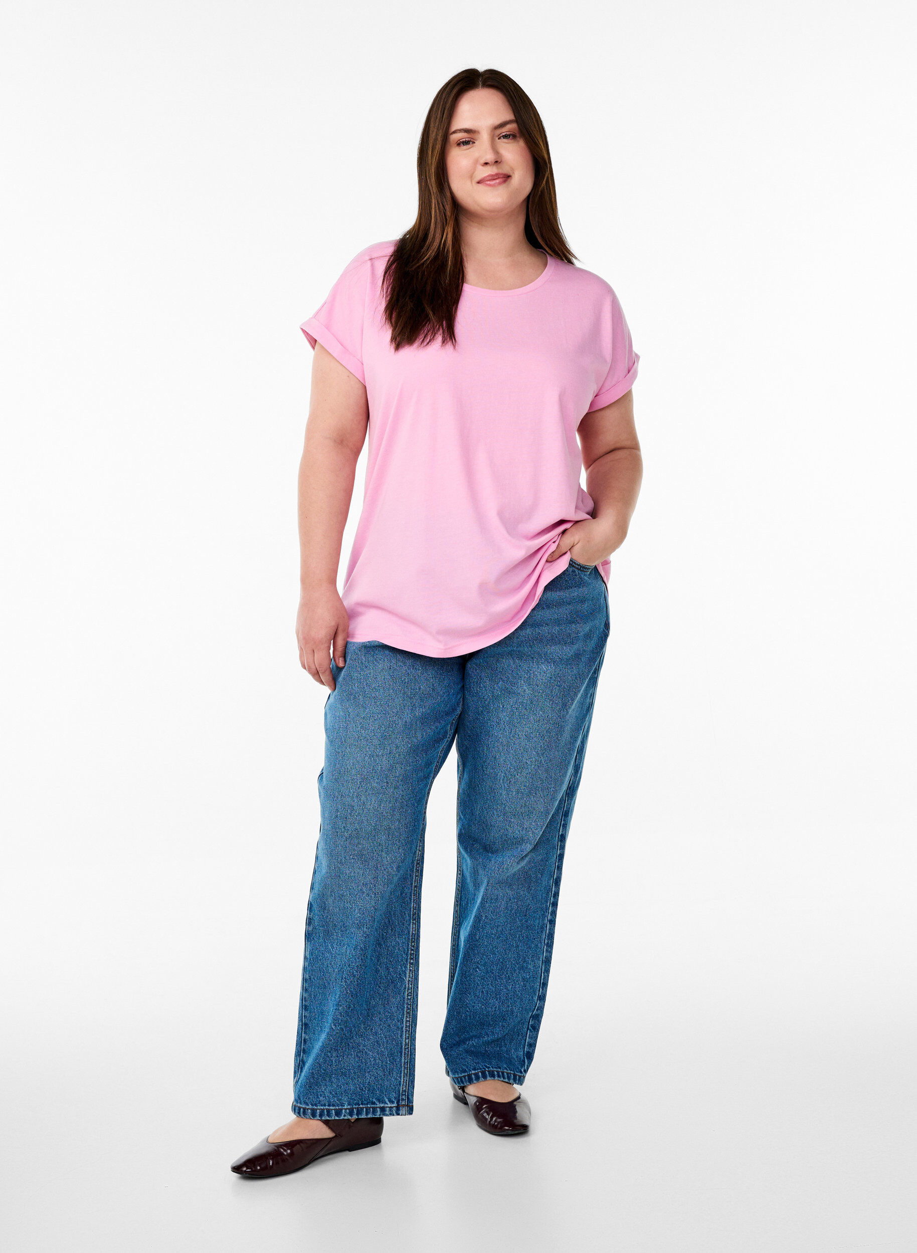 ZizziKortermet T-skjorte i bomullsblanding, Rosa, Model image number 1