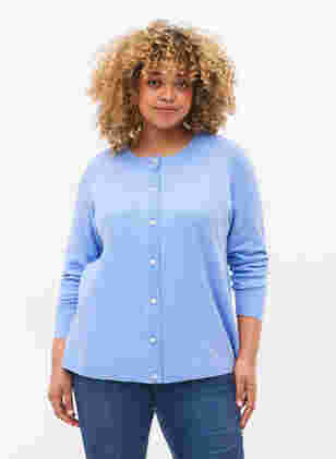 Kort melert strikket cardigan med perleknapper, Grapemist Mel., Model