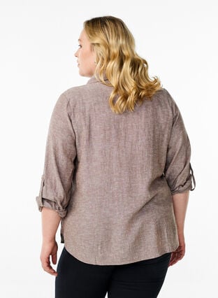 Zizzi Skjorte i lin og viskose med 3/4 ermer, Brun, Model image number 2