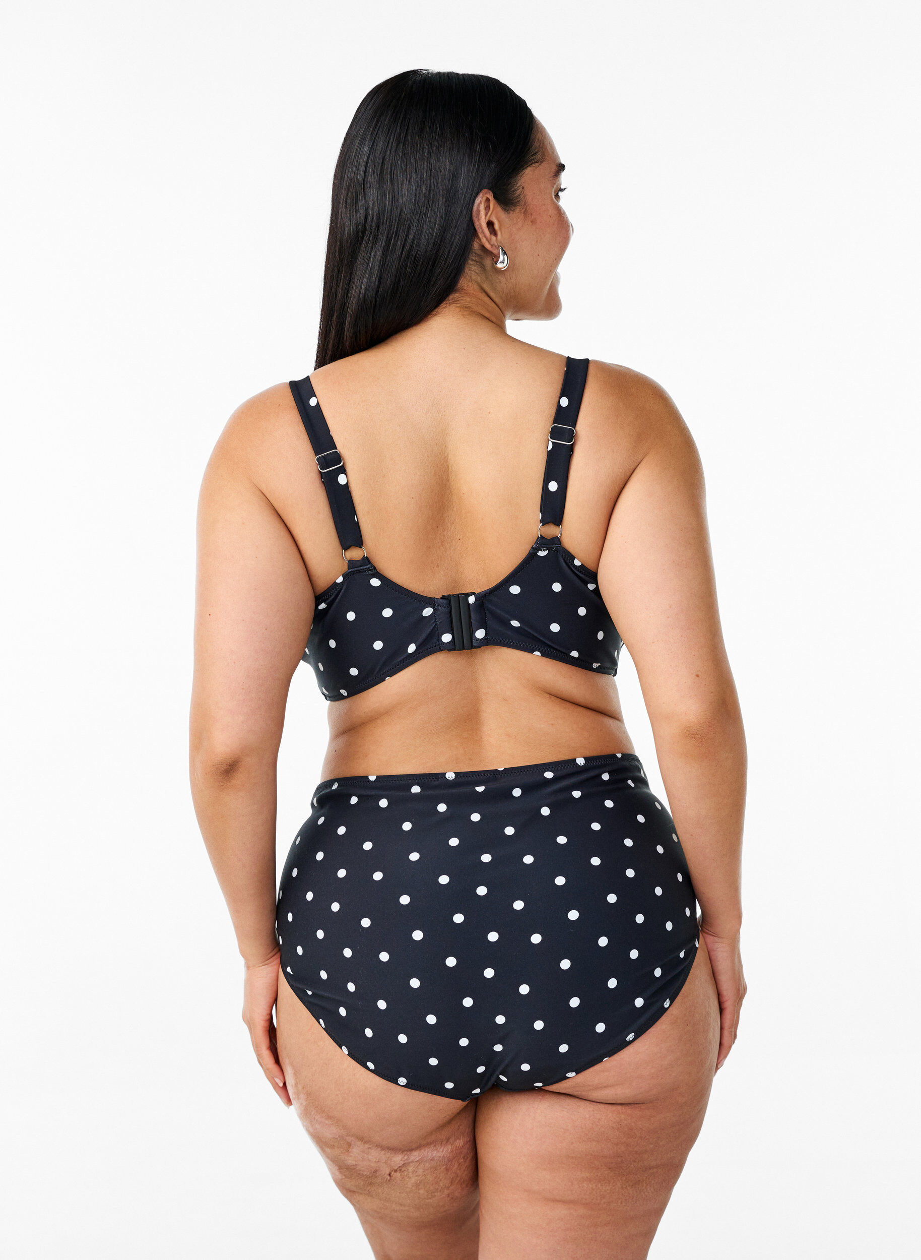 ZizziH&oslash;ytlivs bikinitruse med polkaprikker, Svart, Model image number 1