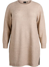 Kort strikket kjole med rhinesteiner, Beige