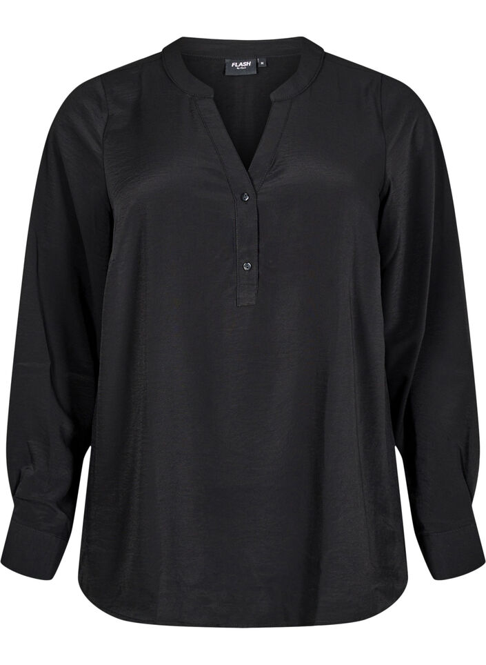 FLASH - Skjortebluse med lange ermer, Svart, Packshot image number 0