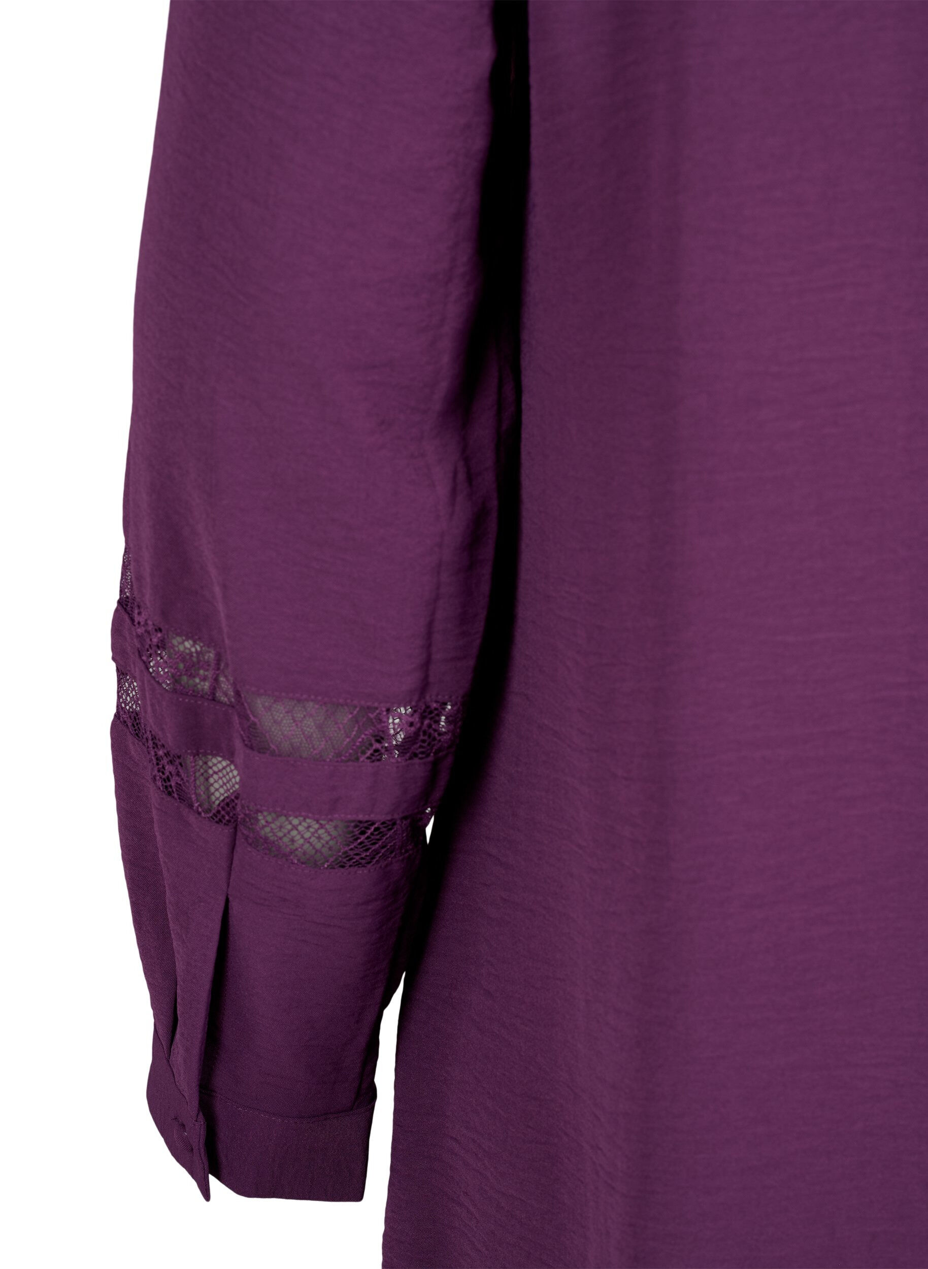 Zizzi Lang skjorte med blondedetaljer, Deep Purple, Packshot image number 3