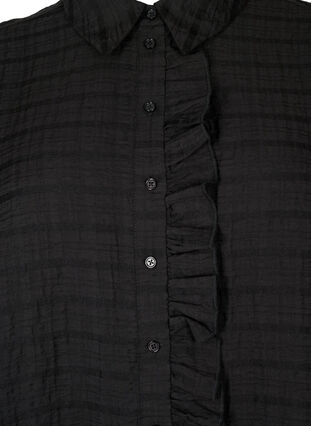 Skjorte med struktur og volangdetaljer, Black, Packshot image number 2