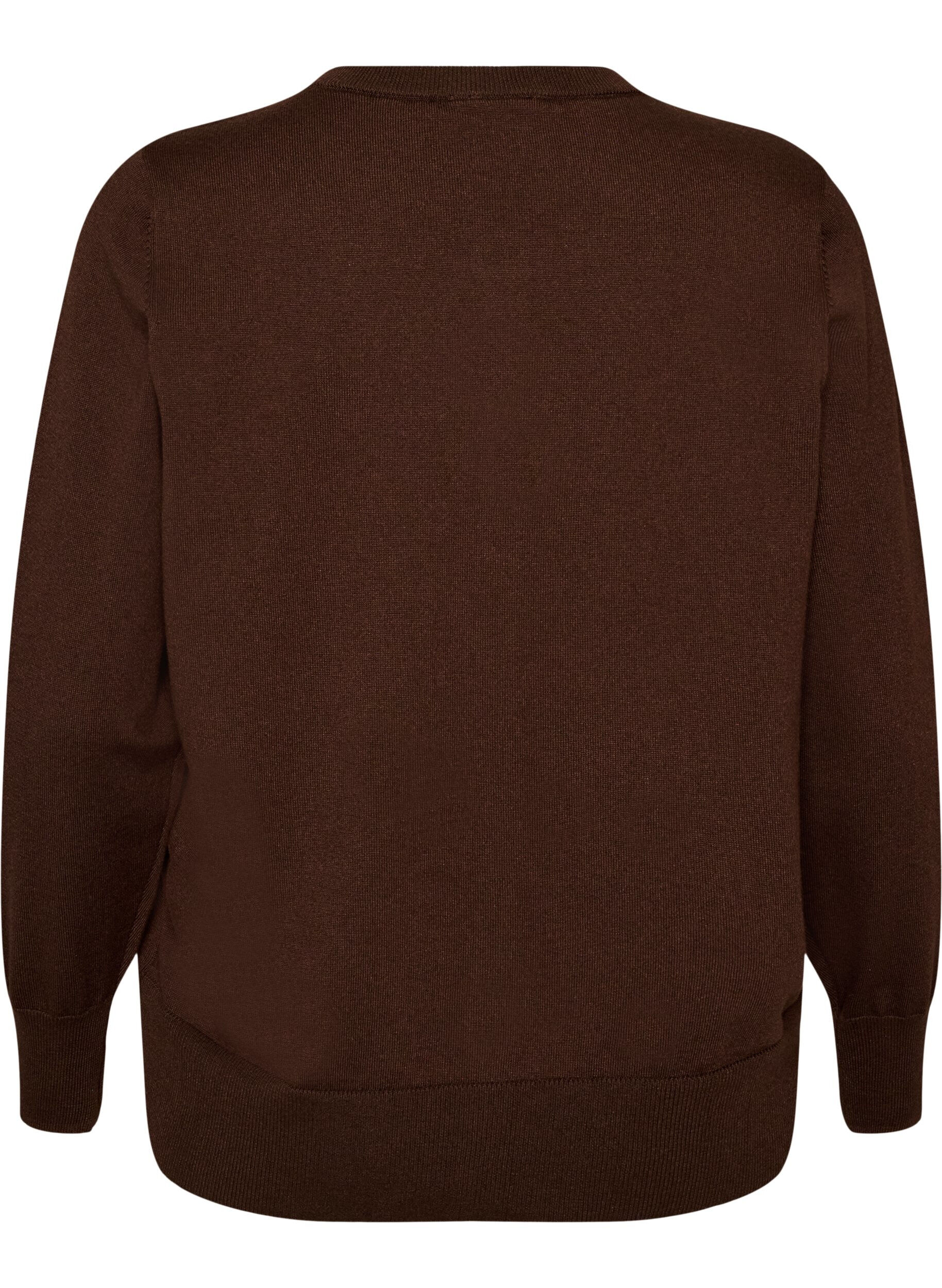 ZizziFinstrikket cardigan med rund hals, Brun, Packshot image number 1