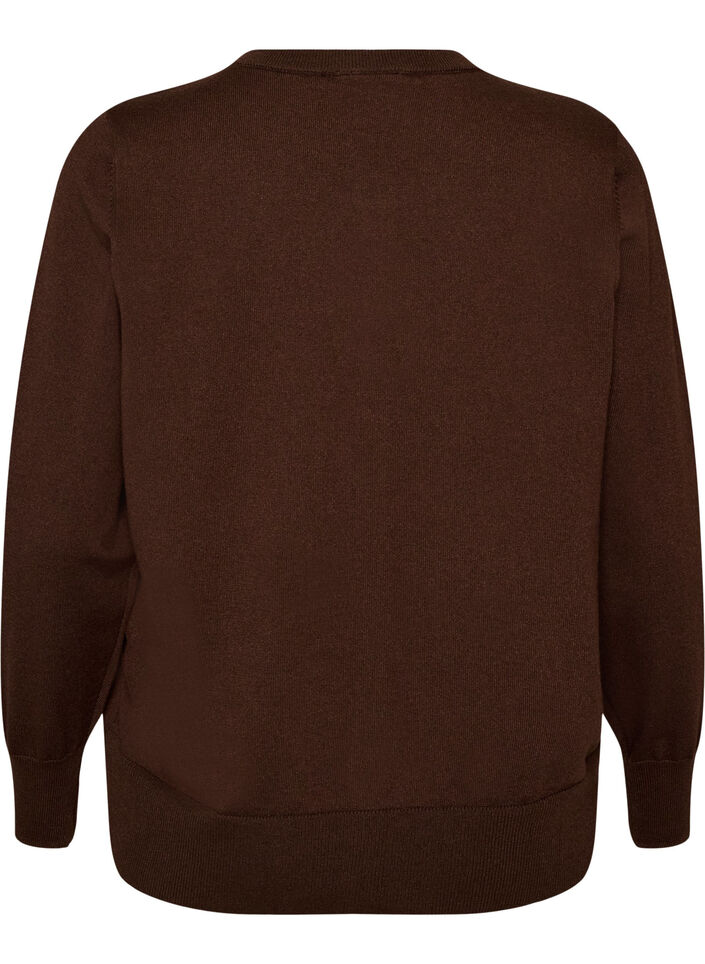 Finstrikket cardigan med rund hals, Brun, Packshot image number 1