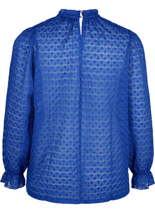 Bluse med lange ermer og mønstret tekstur, Deep Ultramarine, Packshot image number 1