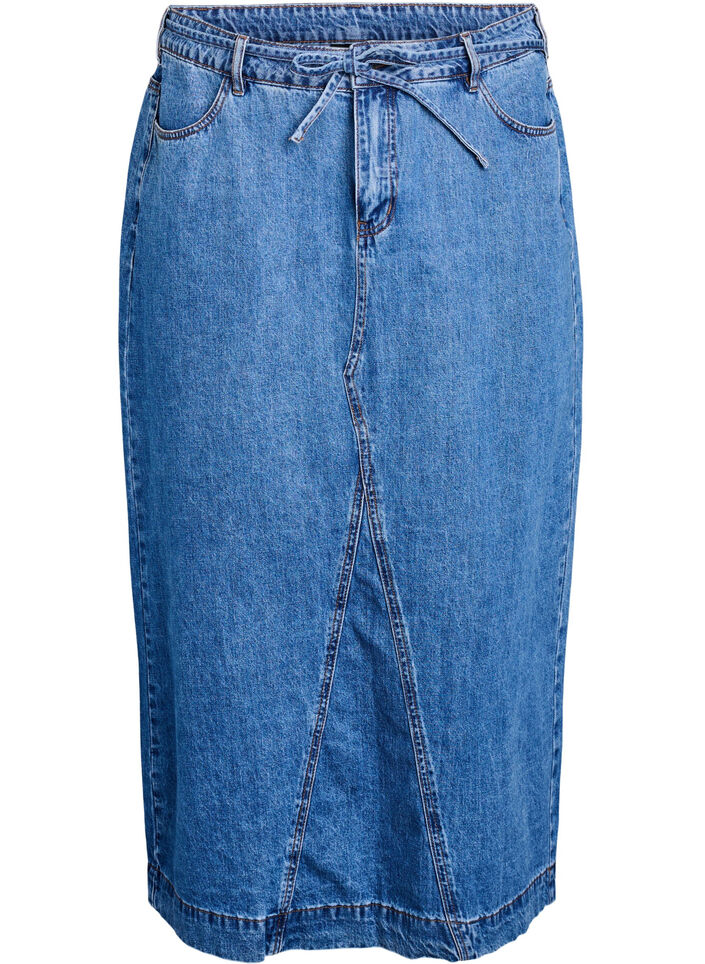 Denim maxiskjørt med knytebelte, Blue Denim, Packshot