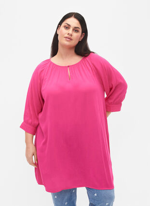 Tunika i viskose med 3/4-ermer, Beetroot Purple, Model image number 0