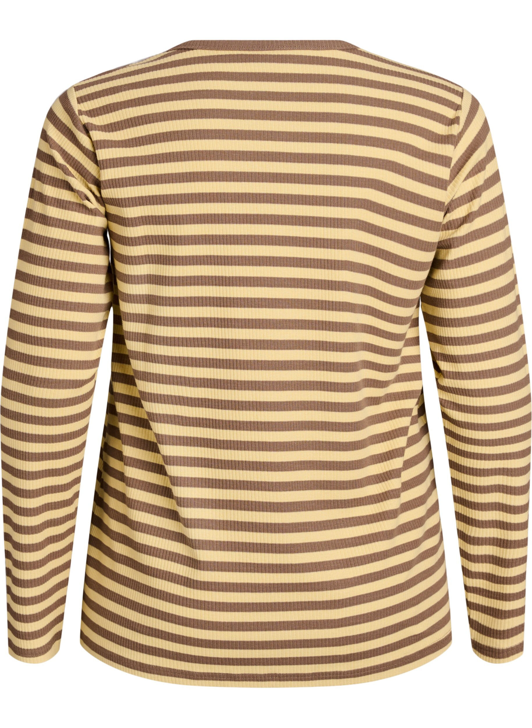 ZizziStripete bluse med lange ermer, Brun, Packshot image number 1