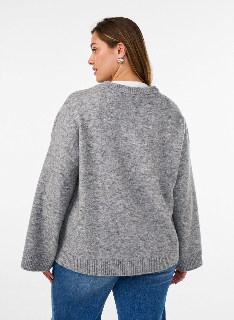 L&oslash;s strikkebluse med alpakka og ull, Gr&aring;, Model image number 2