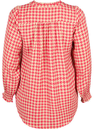 Bluse med vaffelsøm og v-utringning, Raspb. Houndsthooth, Packshot image number 1