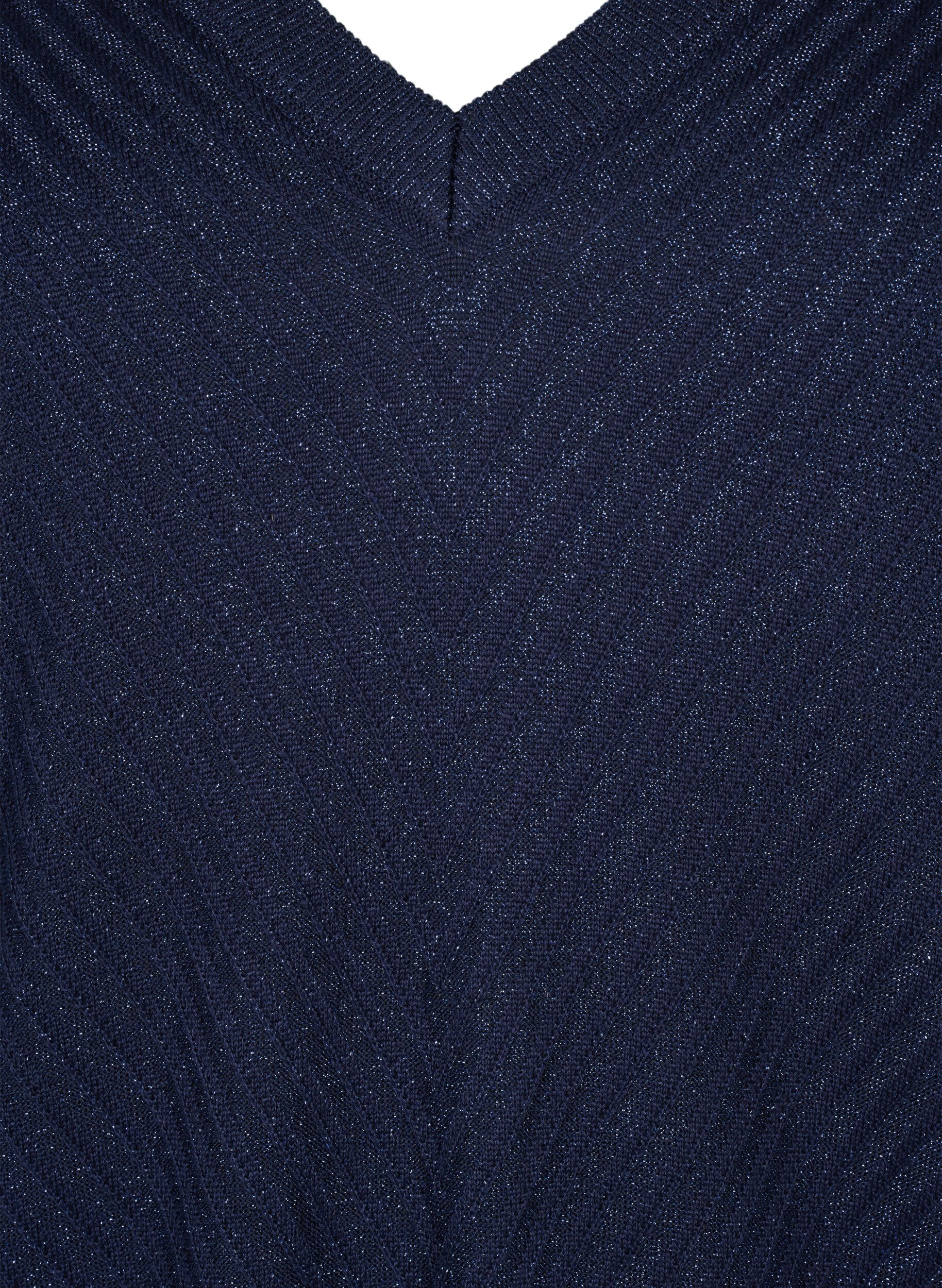 Zizzi Strikket bluse med shimmer og V-hals, Naval A.w.Blue Lurex, Packshot image number 2
