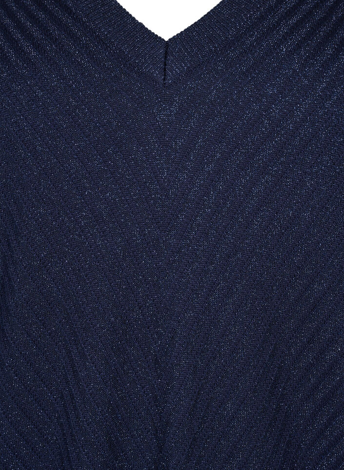 Strikket bluse med shimmer og V-hals, Naval A.w.Blue Lurex, Packshot image number 2