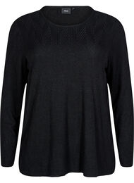 Mønstret bluse med lange ermer, Black