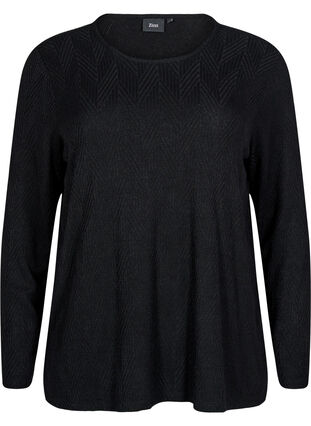 Zizzi Mønstret bluse med lange ermer, Svart, Packshot image number 0